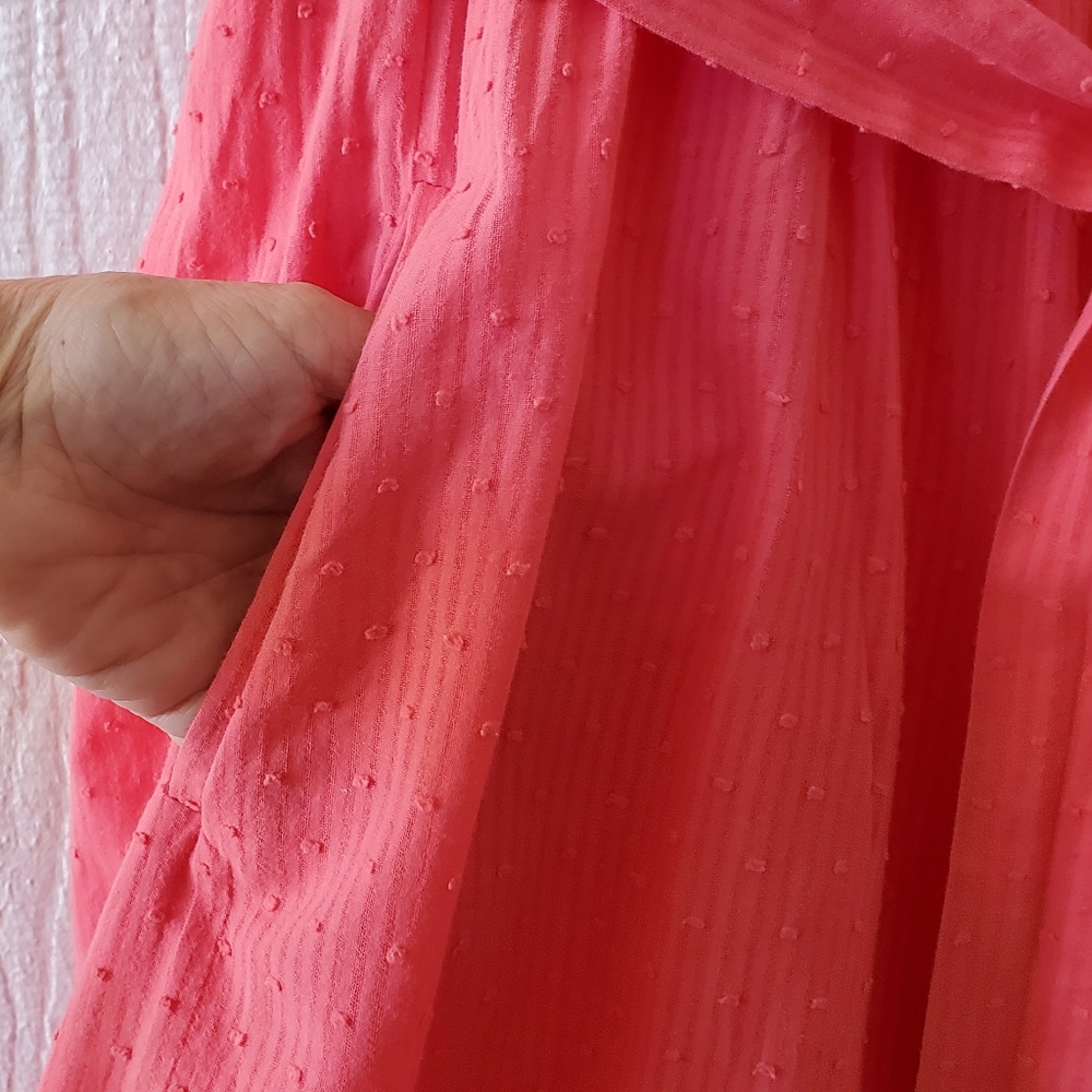 Vintage Anthropologie MaEve Pink V Neck Button Swiss Dot Swing Dress Pockets 14 - Picture 6 of 8